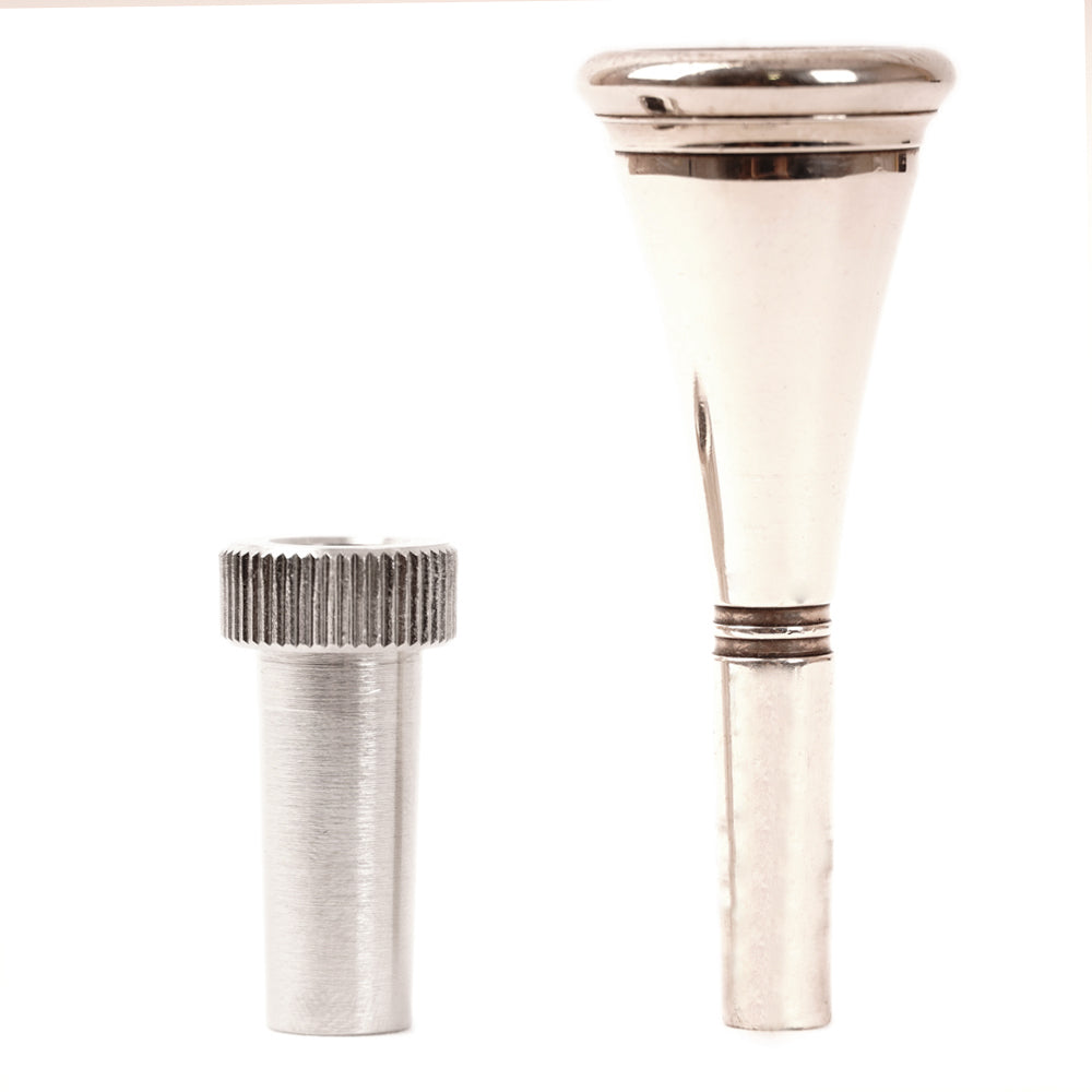 Front view of Trumpet mouthpiece adapter with French Horn mouthpiece.