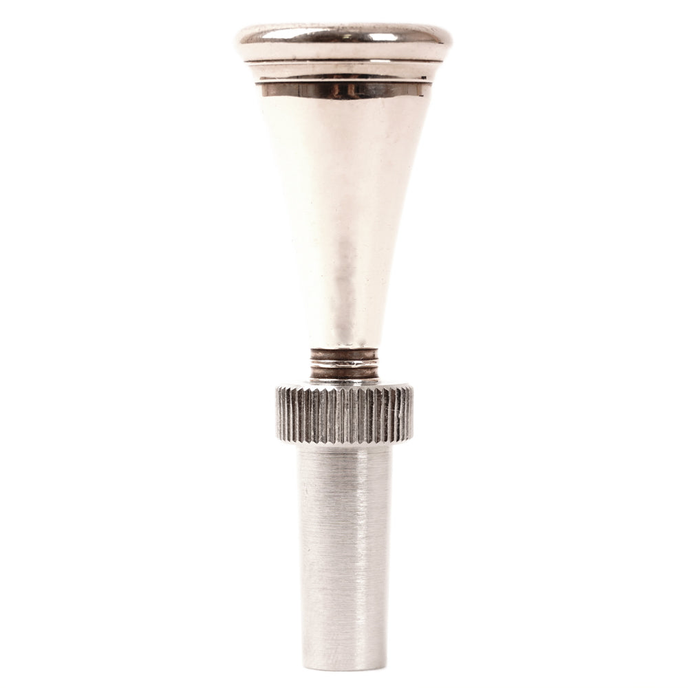 Trumpet adapter setup on a French horn mouthpiece.