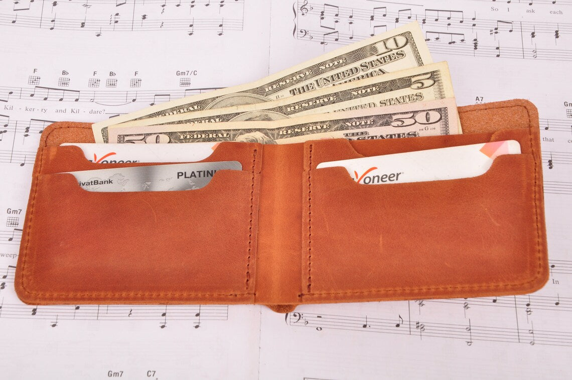 Leather Wallet with French Horn print | Gift for Musicians