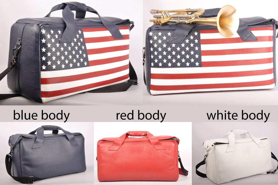 Trumpet/Flugelhorn gig bag with US flag (double or triple). Flotar Leather