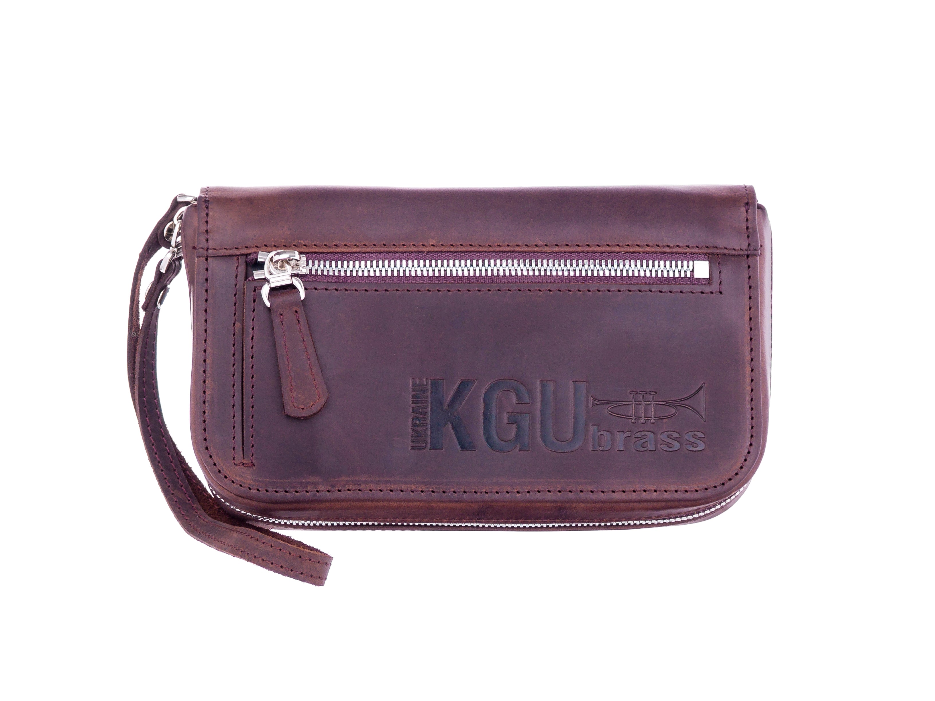 Quad KGUmusic trumpet mouthpiece pouch front view on white.