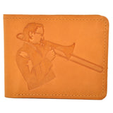 Leather Wallet with a print of a trombone player | Gift for Musicians