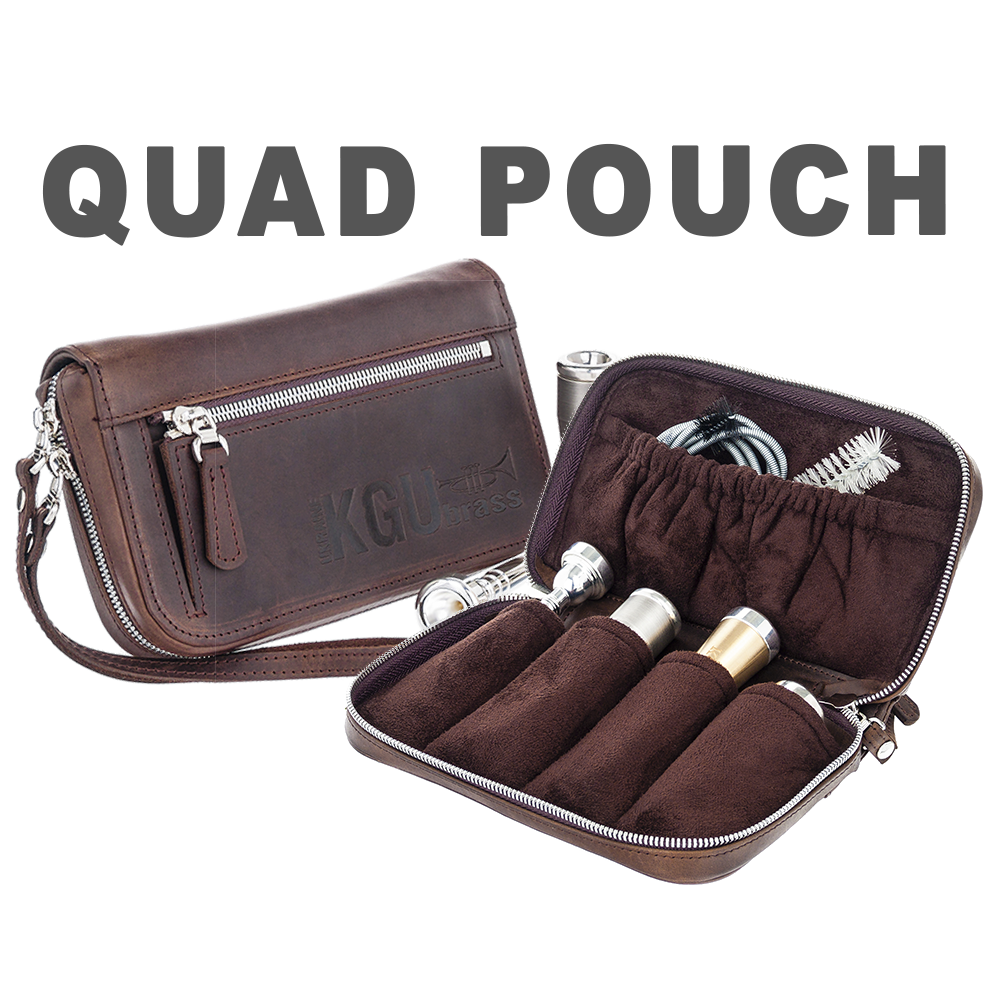 KGUmusic QUAD Pouch in Crazy Horse leather, fits up to 4 trumpet mouthpieces.