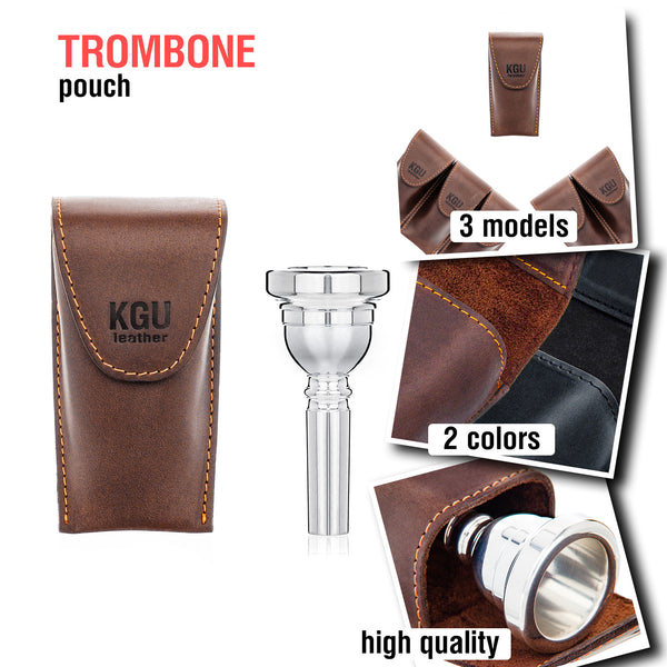 Trombone / Euphonium Mouthpiece POUCH (3 Models). KGUmusic. Crazy Horse Leather