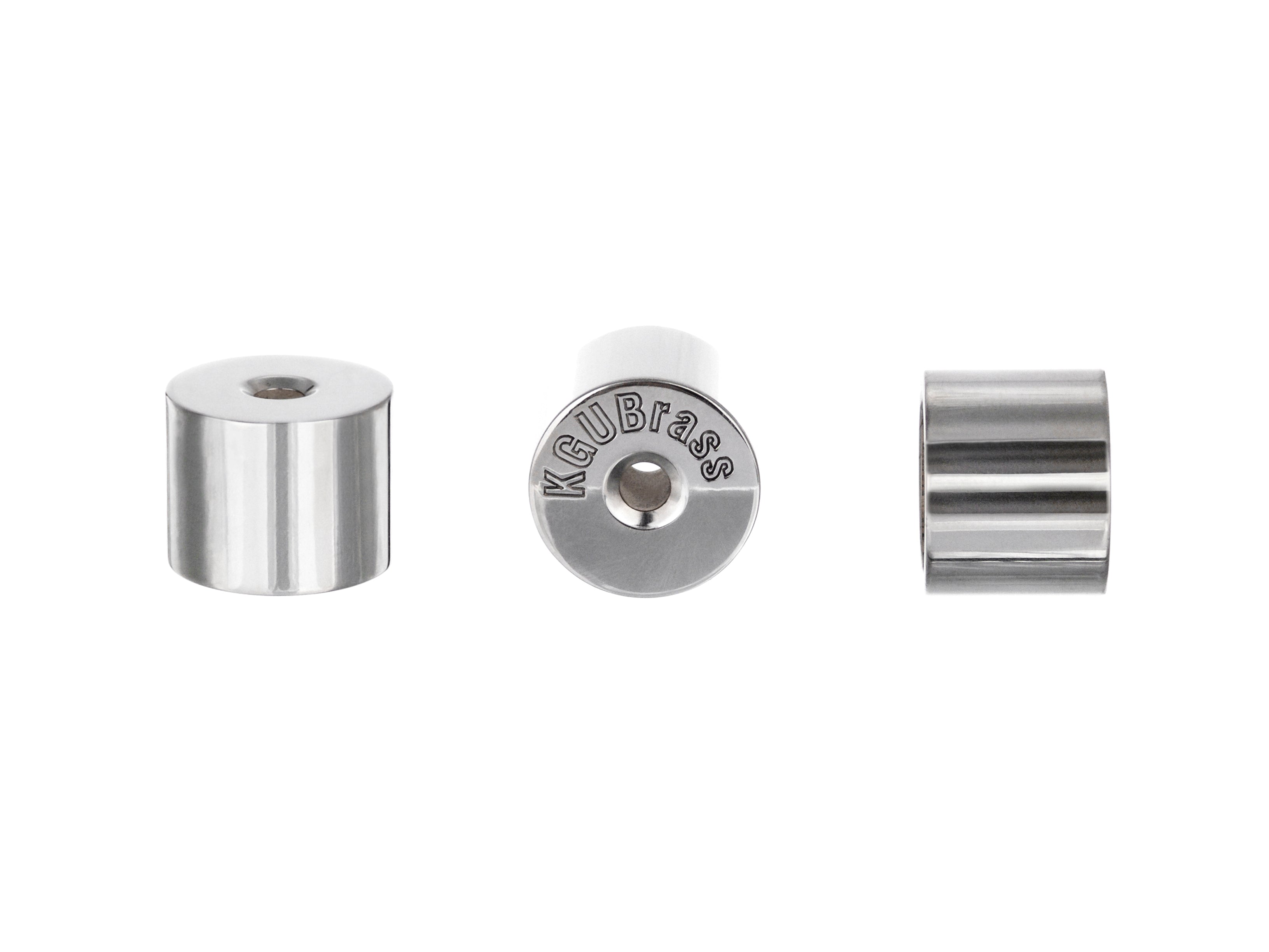 Silver trumpet bottom valve caps set, sleek design for aesthetic appeal.