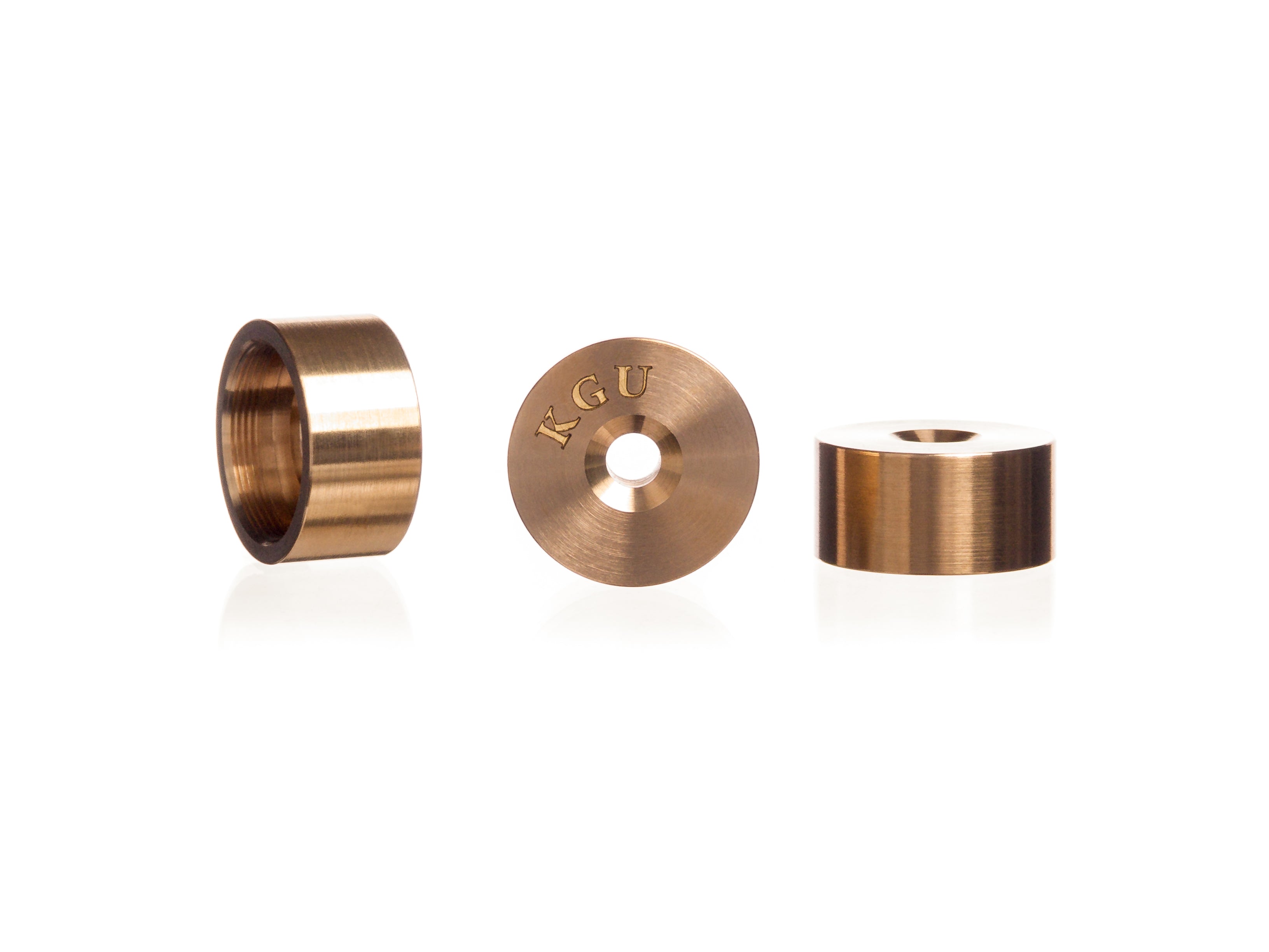 Raw Brass medium-sized trumpet valve caps, 77 grams, enhancing tonal quality.