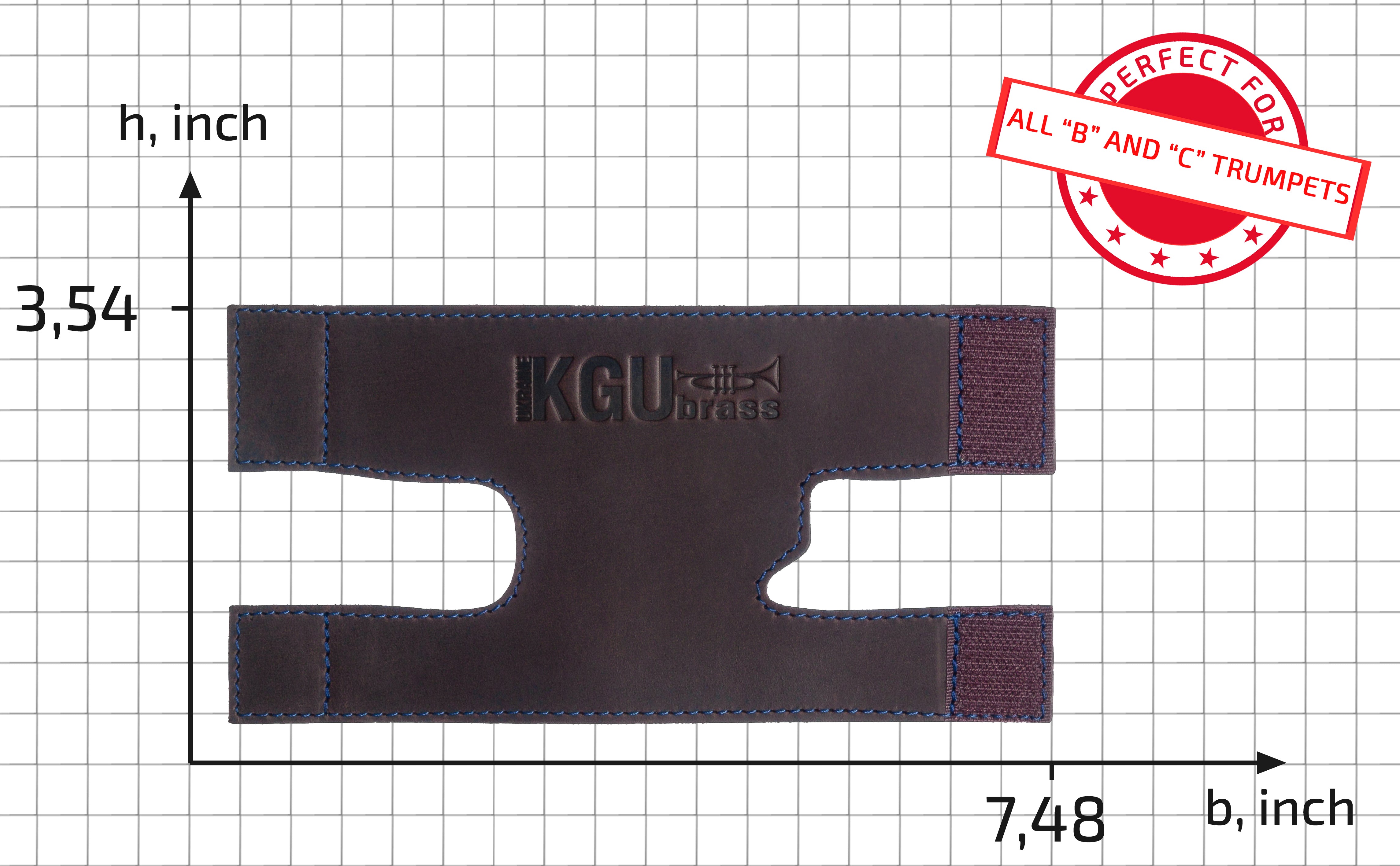 The dimensions of the valve guard which are suitable for all B and C trumpets.