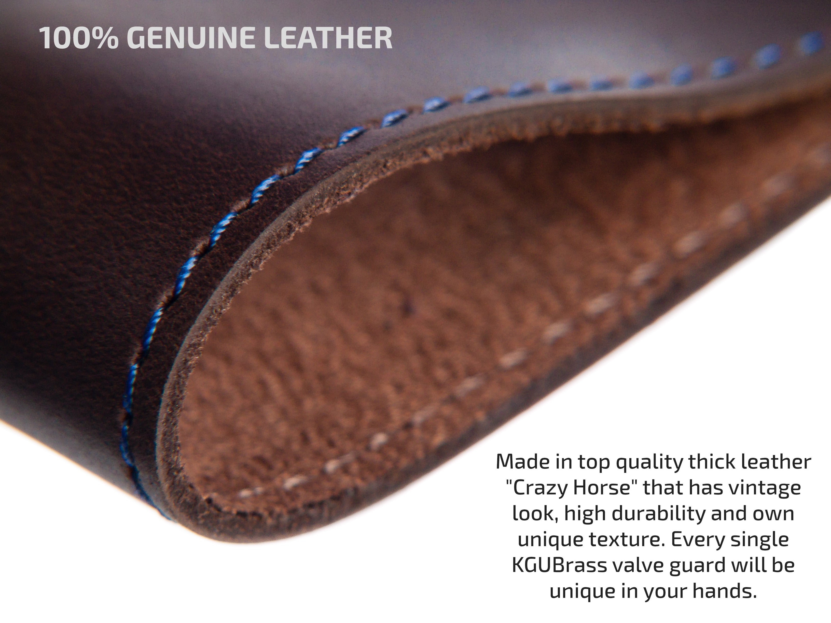 Close-up of genuine leather trumpet valve guard by KGUmusic.