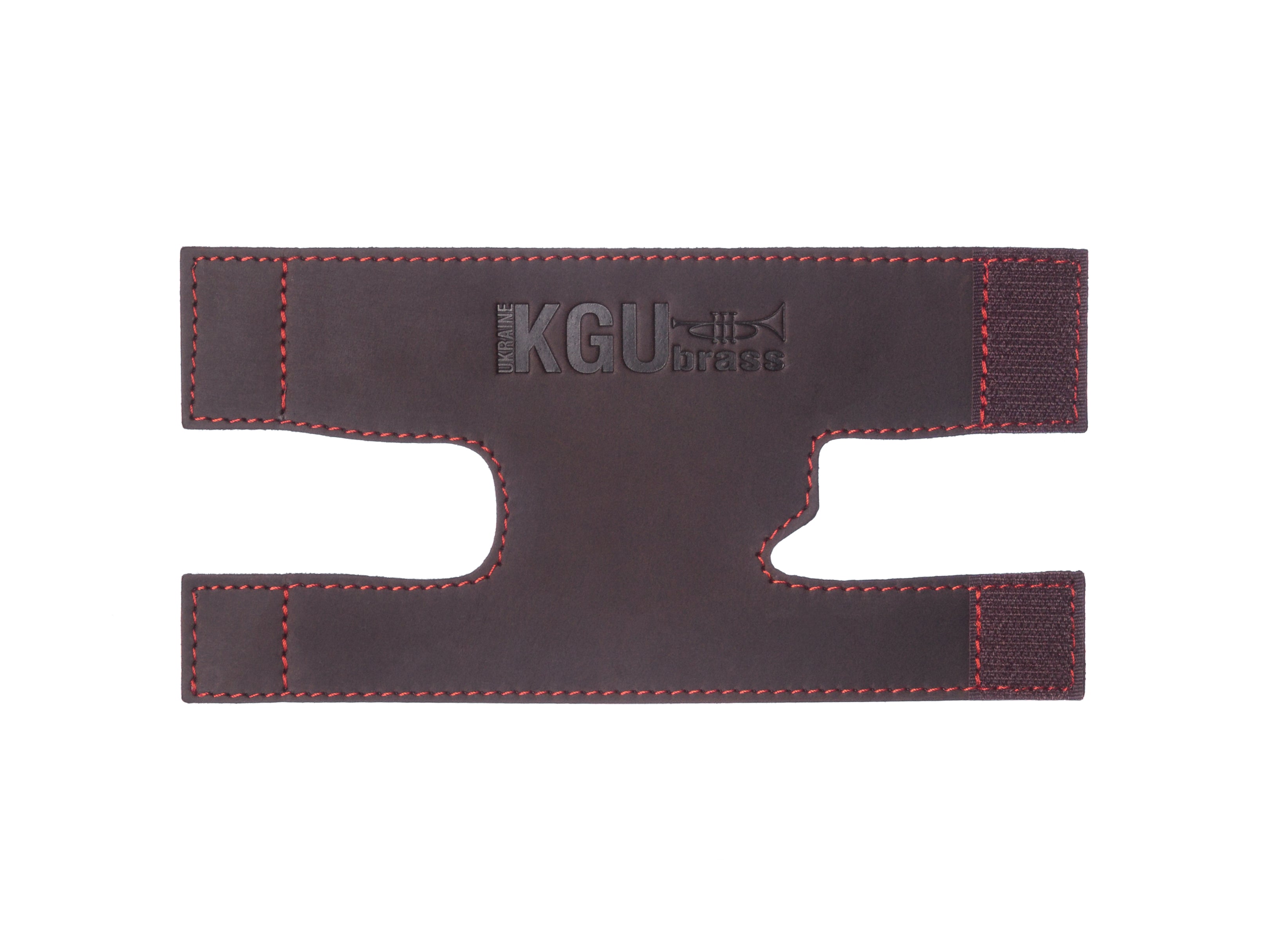 Premium genuine leather trumpet valve guards in brown color with red threads for optimal protection.