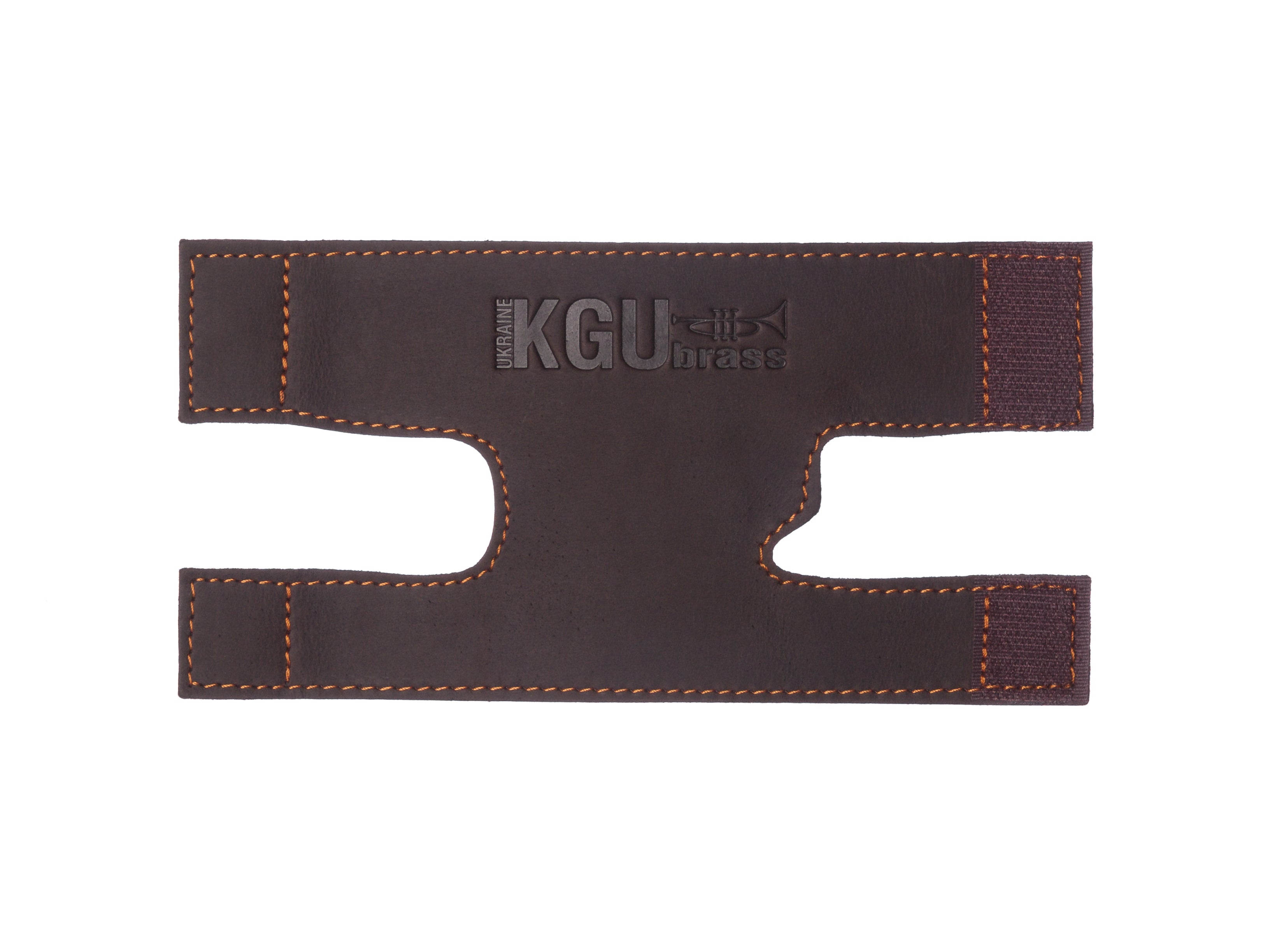 Front view of KGUmusic genuine leather trumpet valve guard in brown Crazy Horse color.