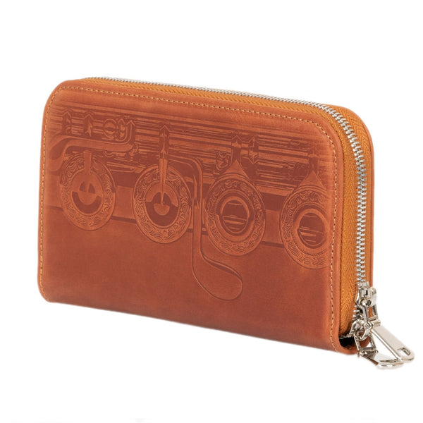 Leather wallet with embossing. Zipped wallet